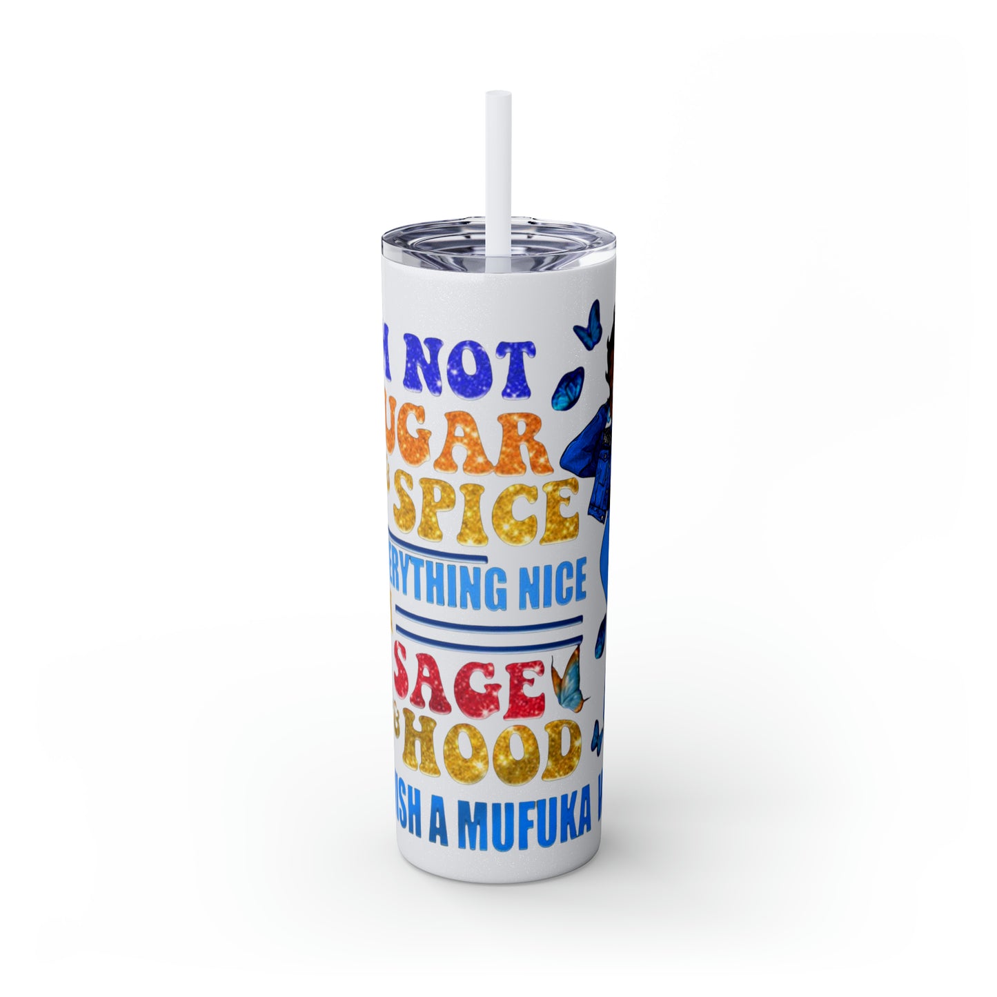 Betty Boop I'm Not Sugar And Spice, Skinny Tumbler with Straw, 20oz