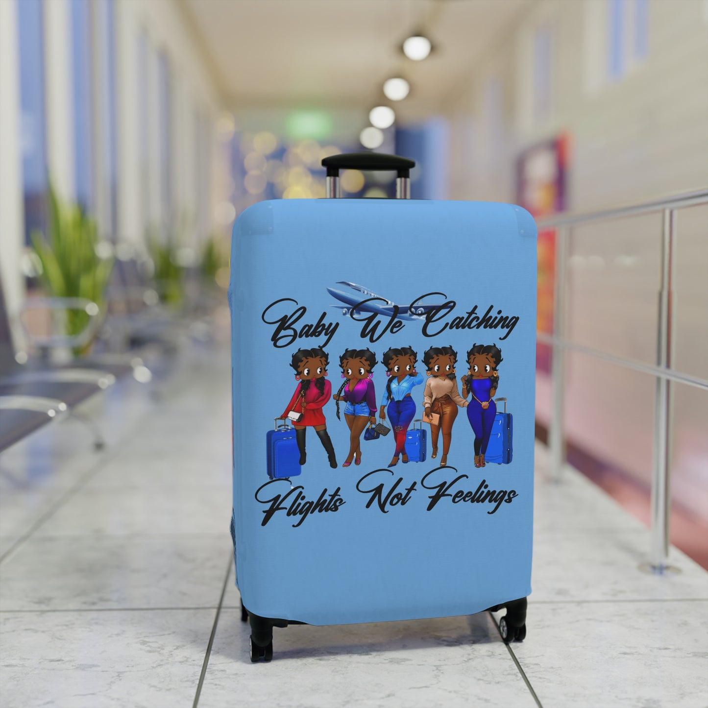 We Catching Flights - Luggage Cover- Light Blue