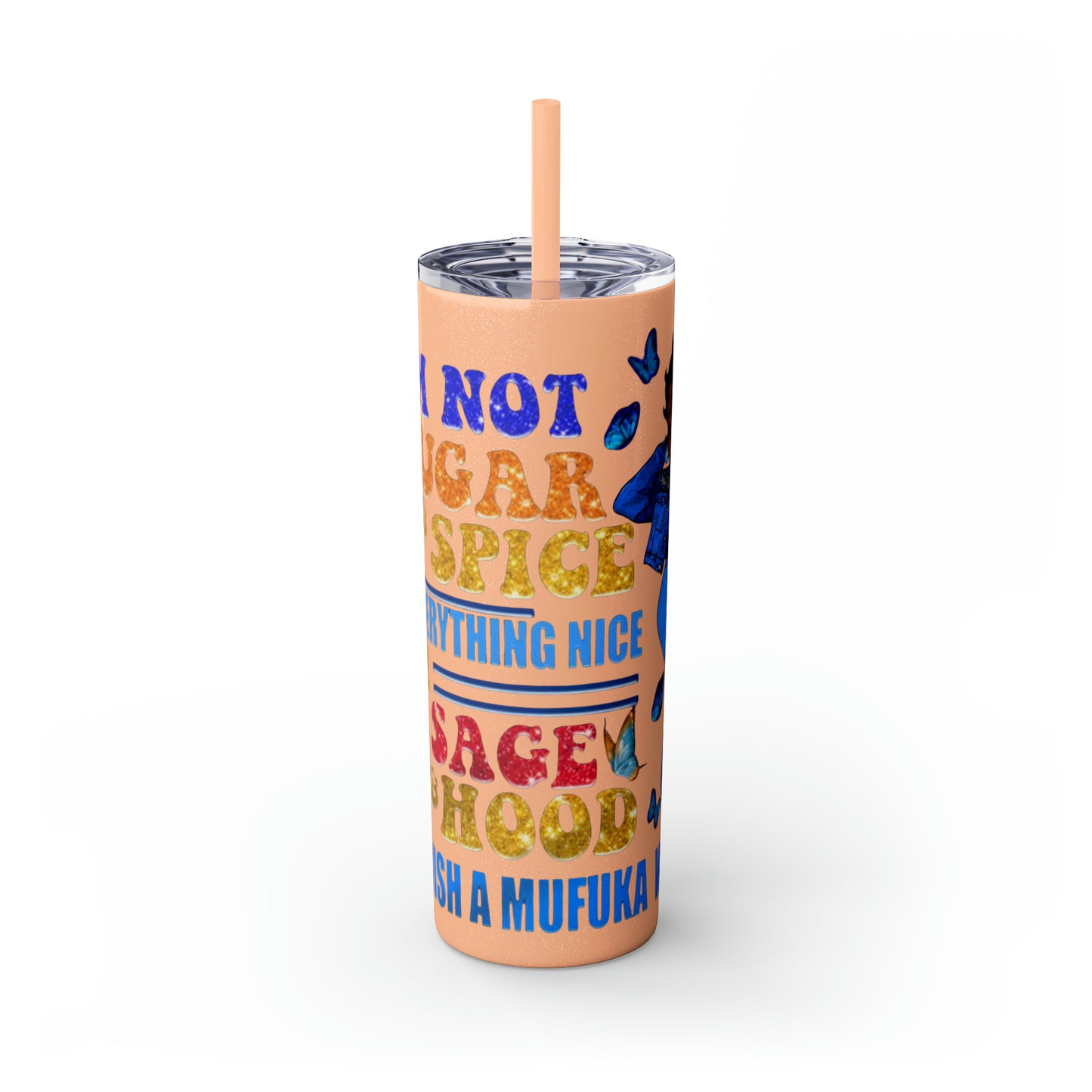 Betty Boop I'm Not Sugar And Spice, Skinny Tumbler with Straw, 20oz