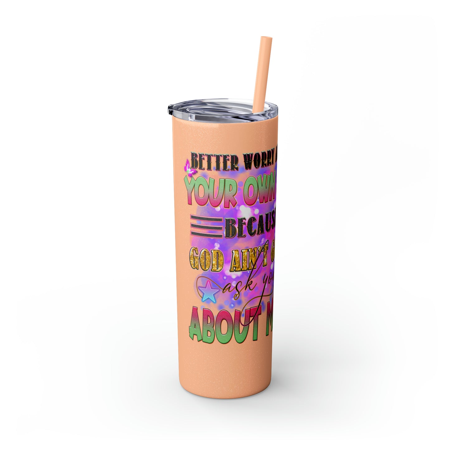 Betty Boop Worry About Your Own Sins, Skinny Tumbler with Straw, 20oz