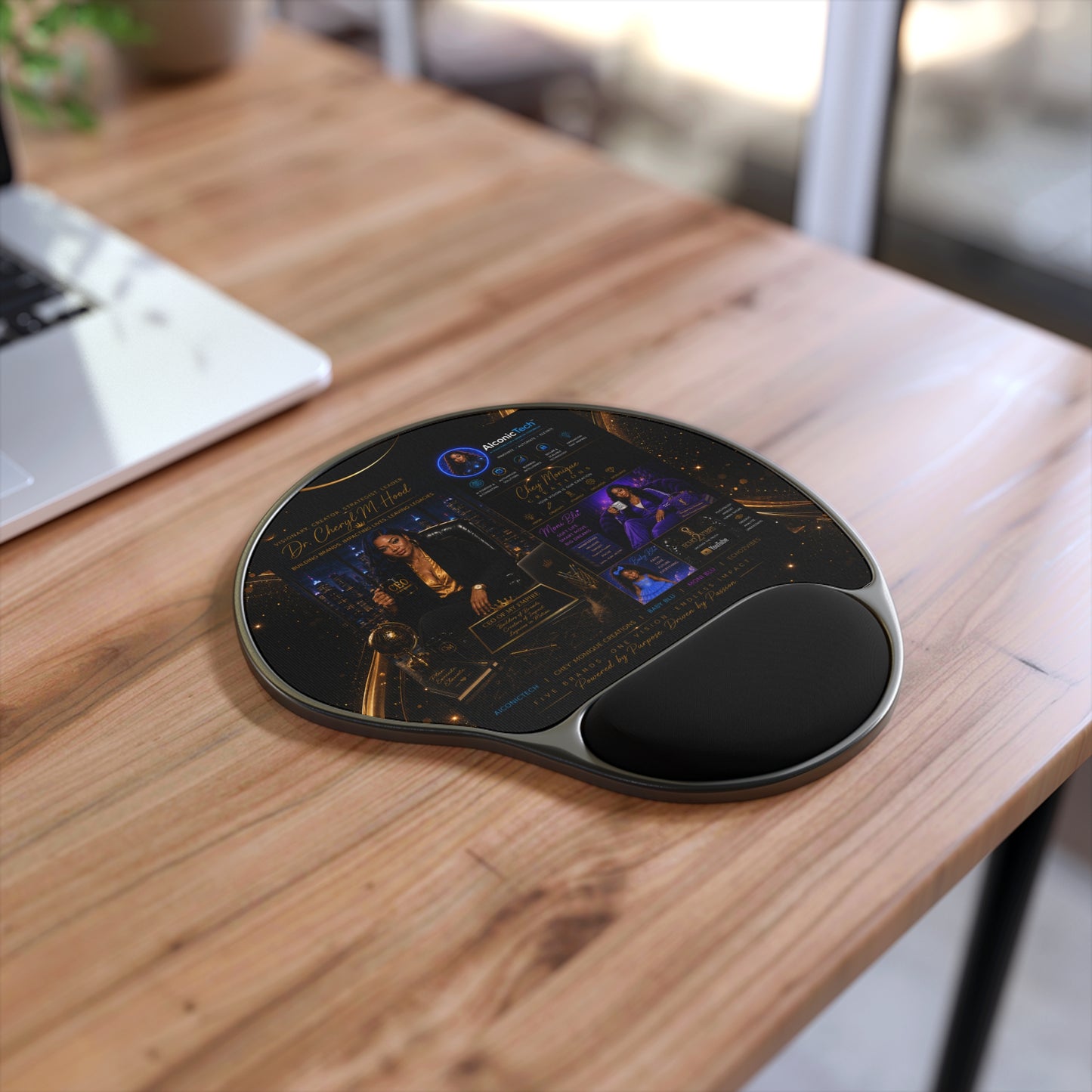 Inspirational Black & Gold Speaker Tribute Mouse Pad with Wrist Rest