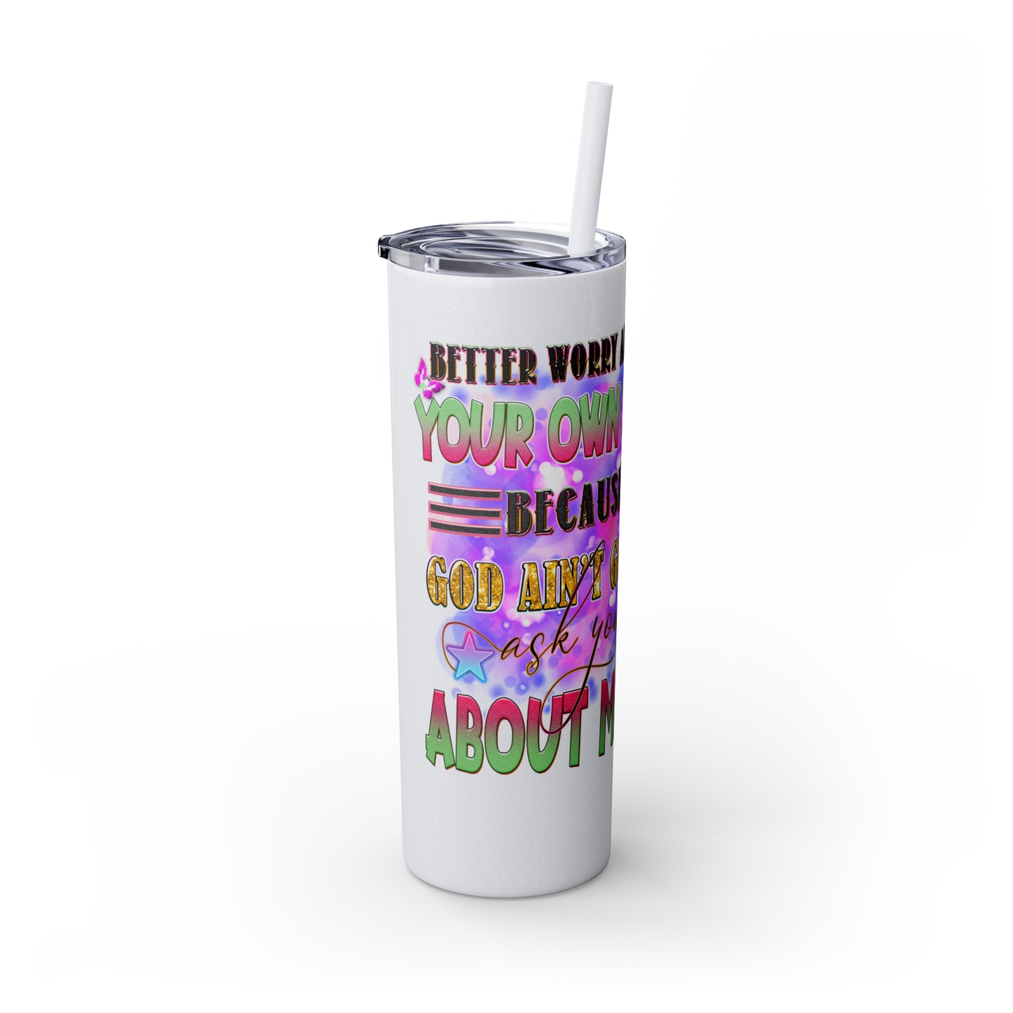 Betty Boop Worry About Your Own Sins, Skinny Tumbler with Straw, 20oz