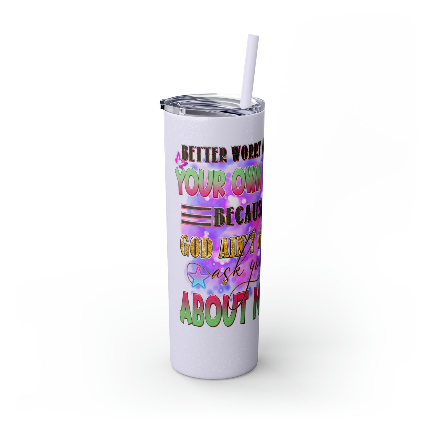 Betty Boop Worry About Your Own Sins, Skinny Tumbler with Straw, 20oz