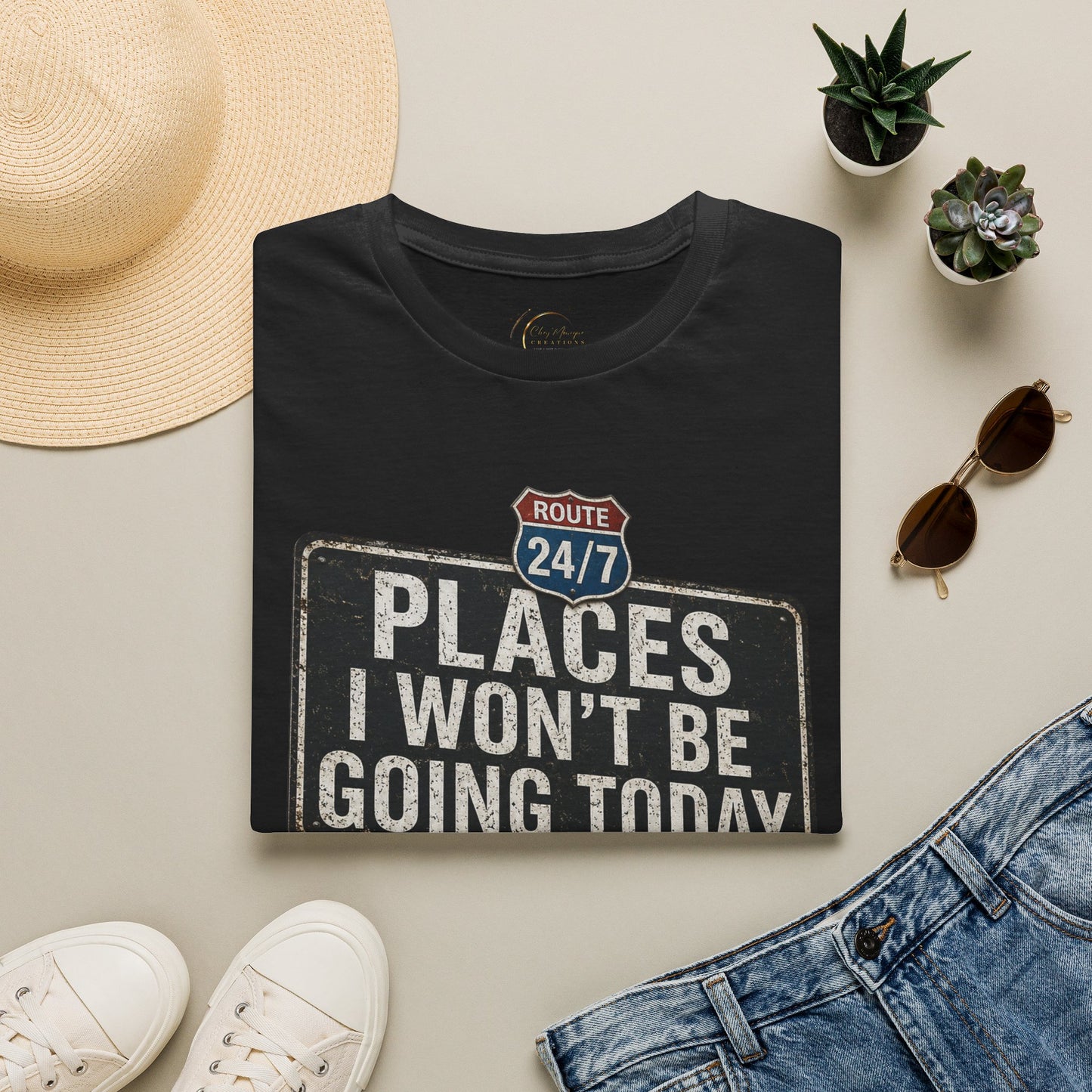 T‑Shirt — 'Places I Won't Be Going Today' Funny Road Sign Graphic Tee