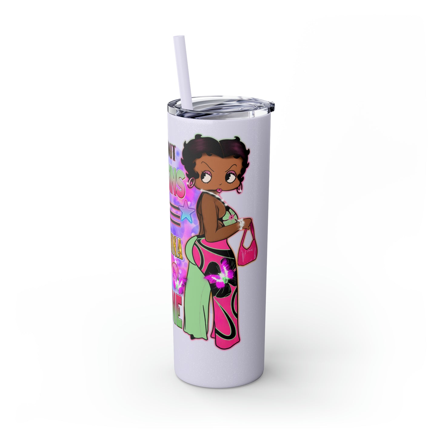 Betty Boop Worry About Your Own Sins, Skinny Tumbler with Straw, 20oz