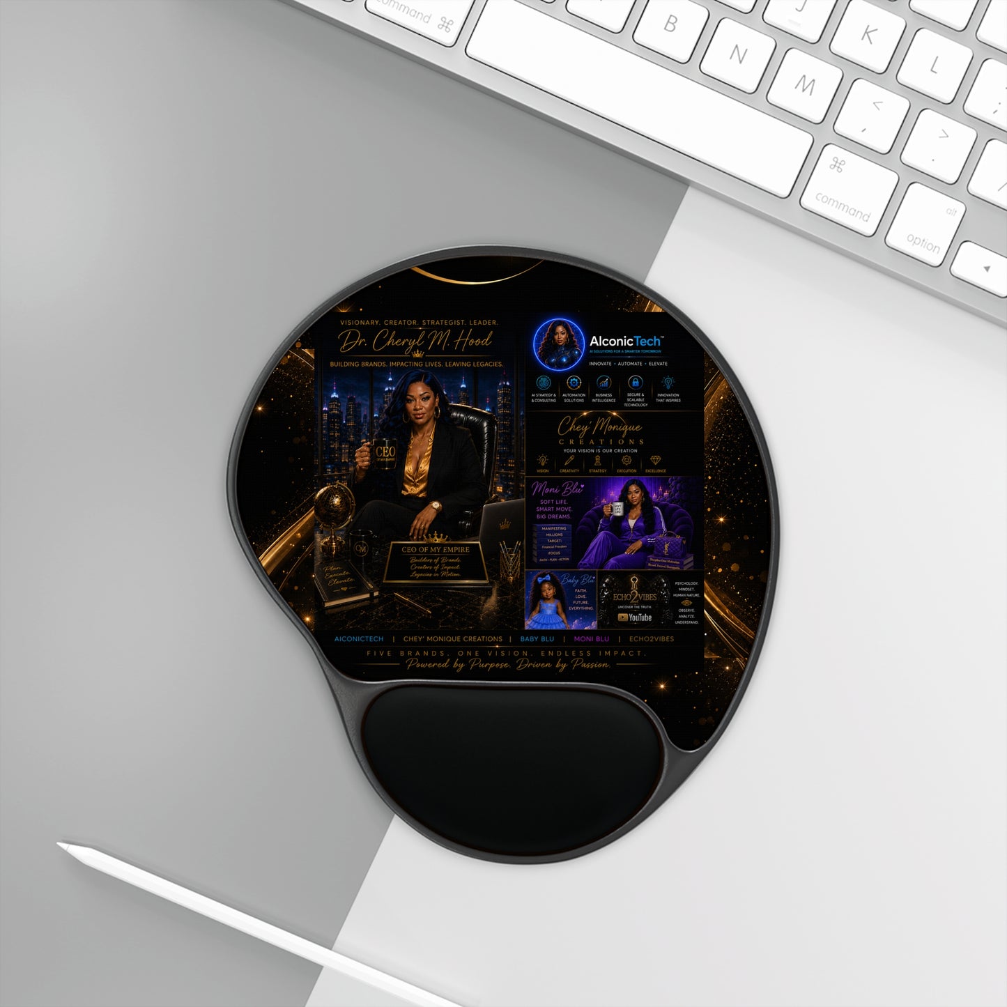 Inspirational Black & Gold Speaker Tribute Mouse Pad with Wrist Rest