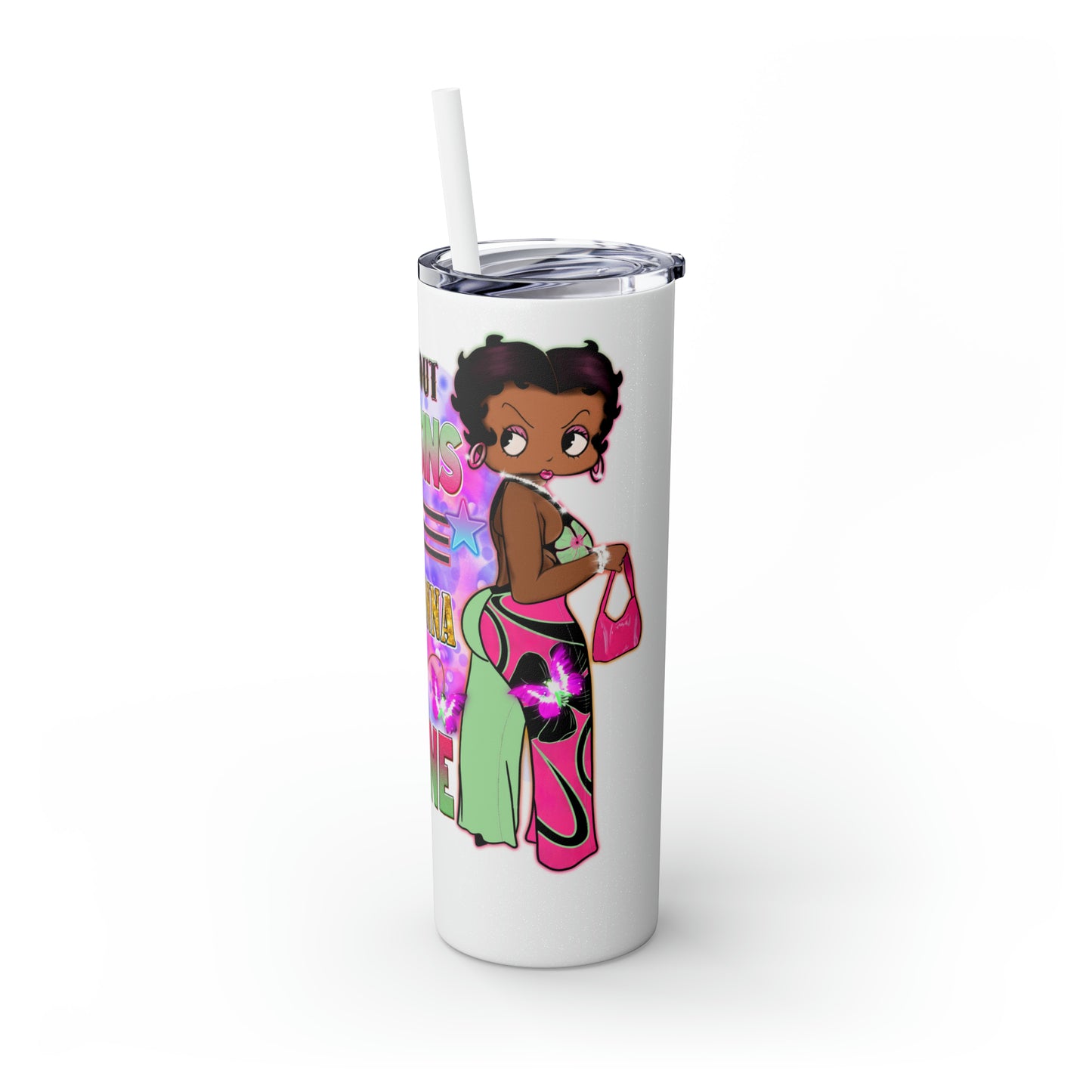 Betty Boop Worry About Your Own Sins, Skinny Tumbler with Straw, 20oz