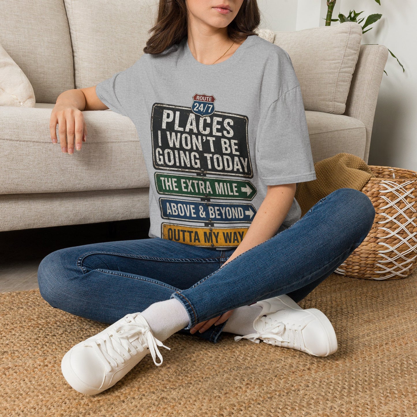 T‑Shirt — 'Places I Won't Be Going Today' Funny Road Sign Graphic Tee