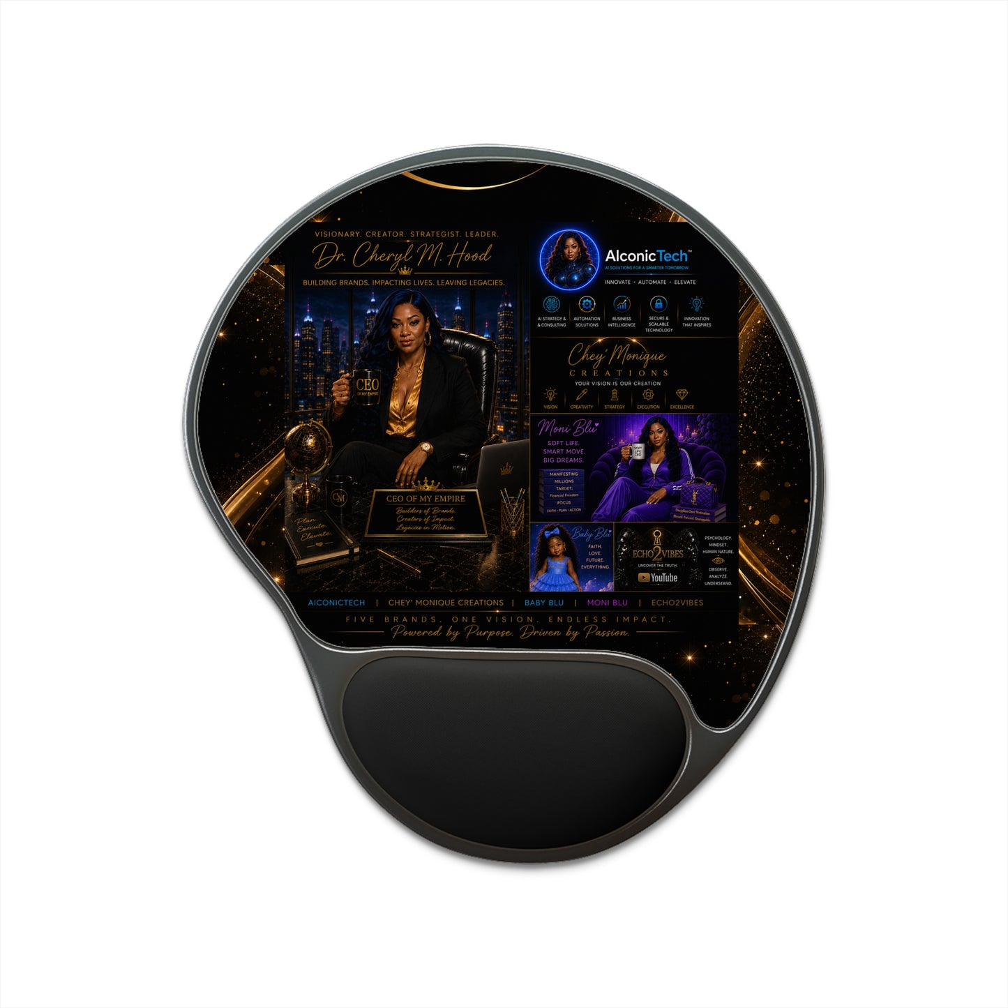 Inspirational Black & Gold Speaker Tribute Mouse Pad with Wrist Rest