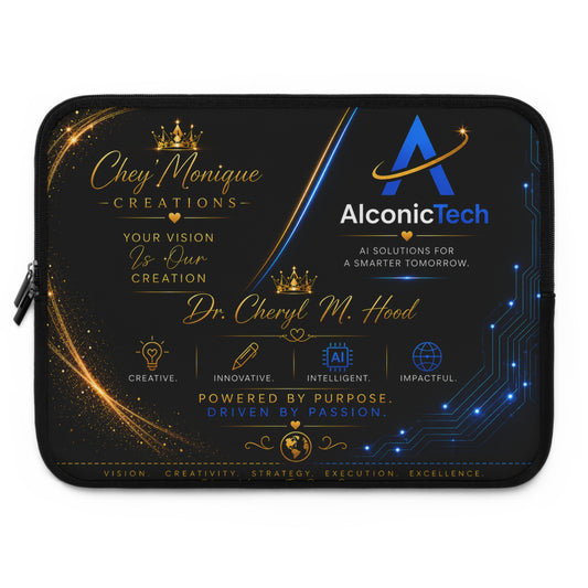 AlconicTech x Chey Monique Branded Laptop Sleeve — Professional AI-Inspired Tech Sleeve with Logo & Dr. Cheryl M. Hood Signature