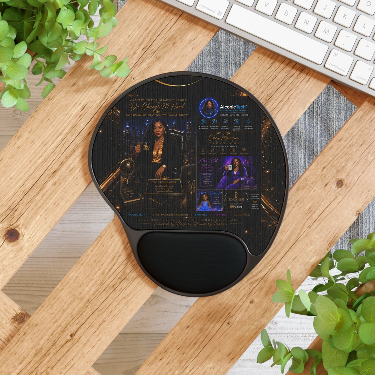 Inspirational Black & Gold Speaker Tribute Mouse Pad with Wrist Rest