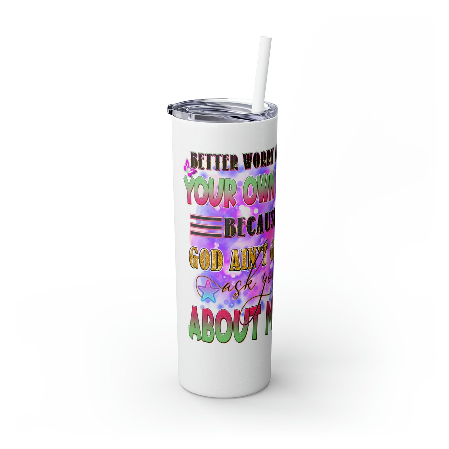 Betty Boop Worry About Your Own Sins, Skinny Tumbler with Straw, 20oz