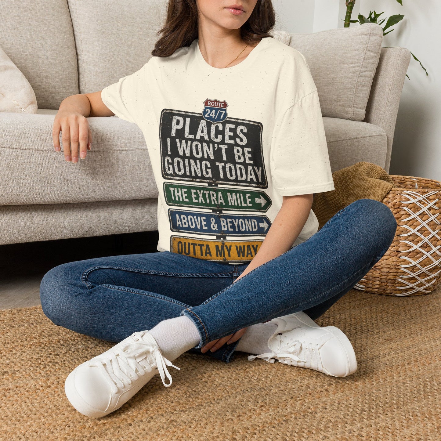 T‑Shirt — 'Places I Won't Be Going Today' Funny Road Sign Graphic Tee