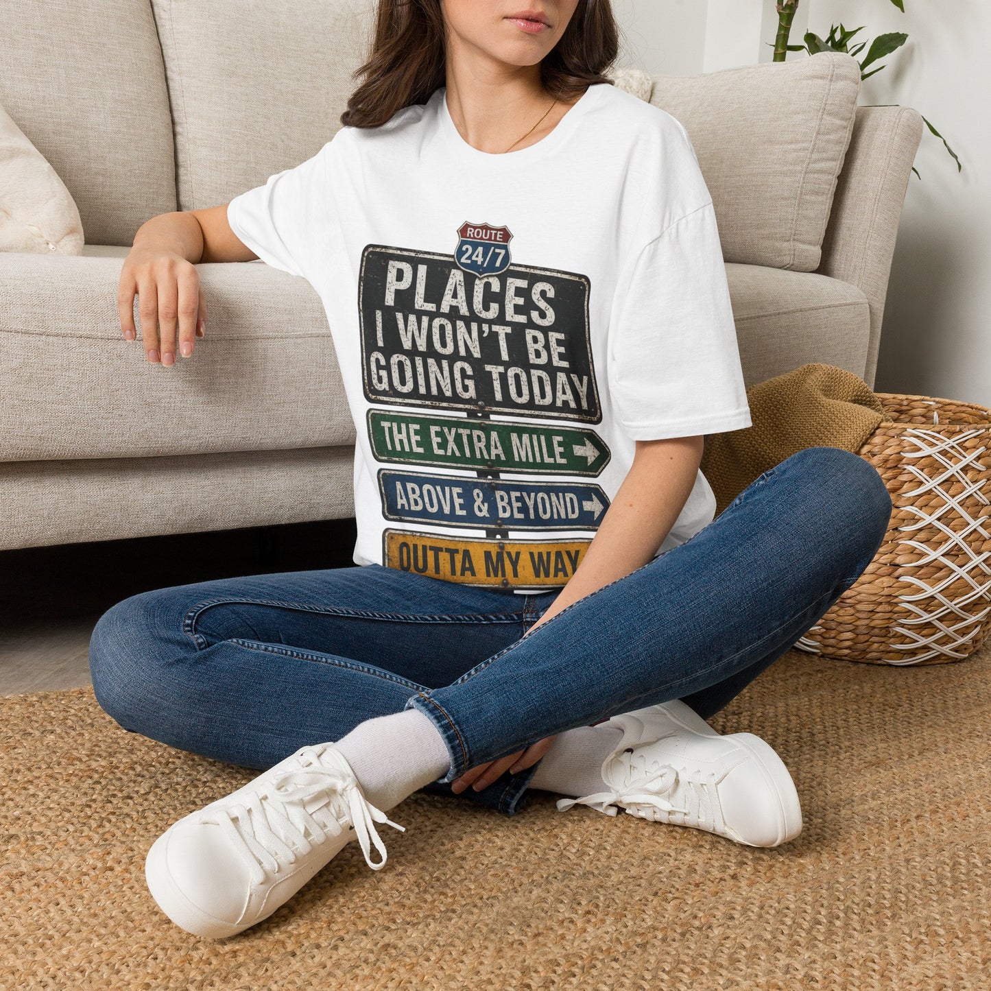 T‑Shirt — 'Places I Won't Be Going Today' Funny Road Sign Graphic Tee