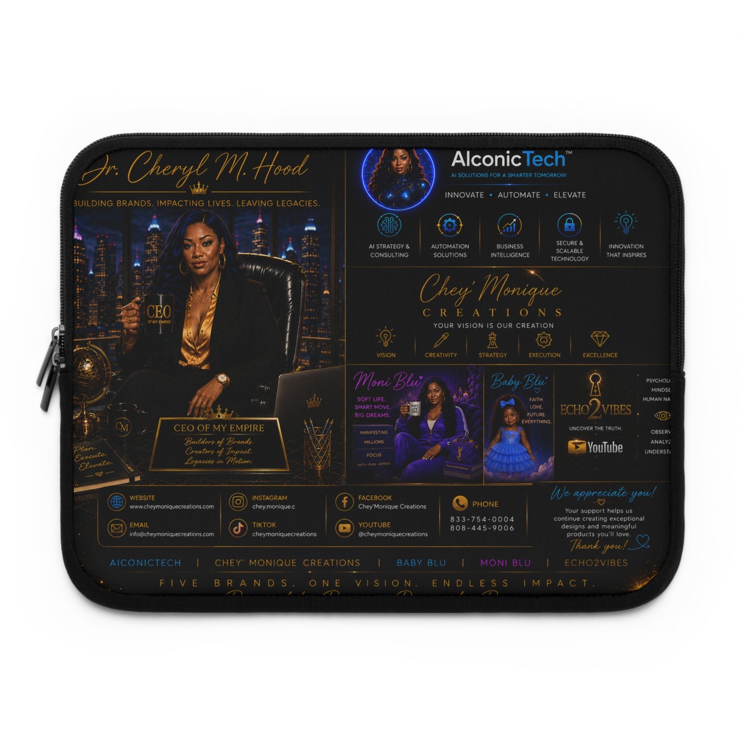 Laptop Sleeve — Luxury Black & Gold Professional Brand Collage