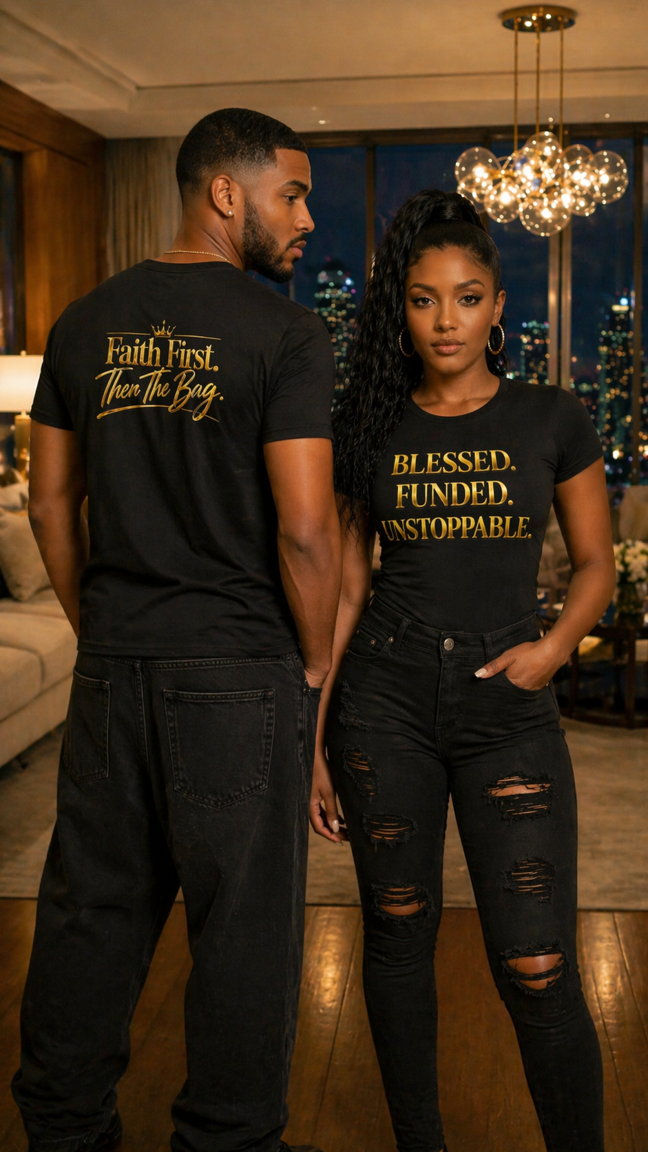 Blessed. Funded. Unstoppable. T-Shirt — Faith First Then The Bag Inspirational Tee