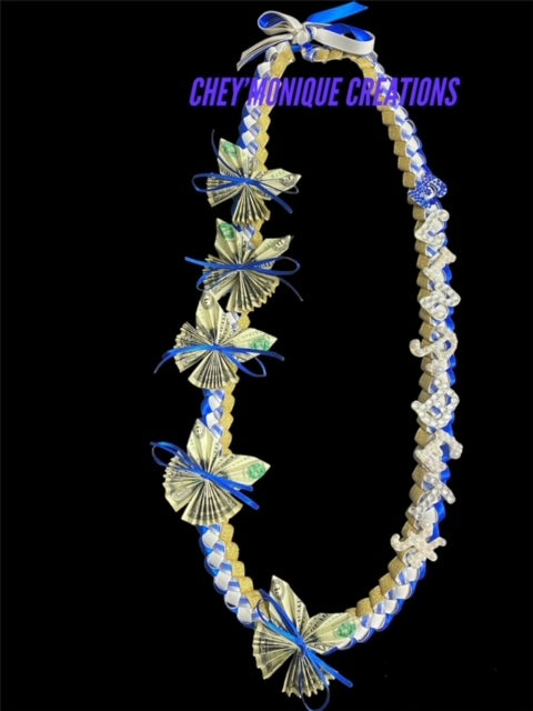Thin Multi Ribbon Braid Lei With Butterflies